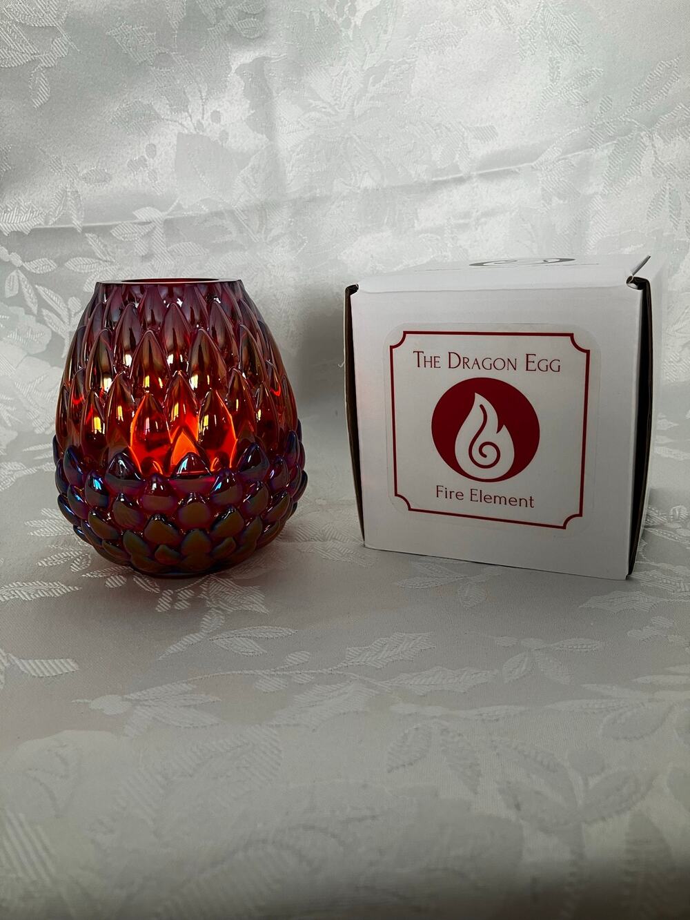 Olsen Glass Dragon Egg Fairy Lamp Fire Element Red Iridescent NIB